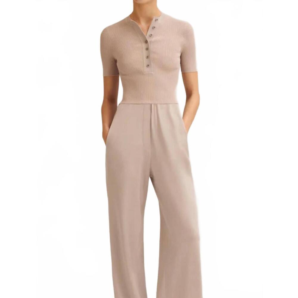 NEW SCANLAN THEODORE crepe knit placket top in oyster